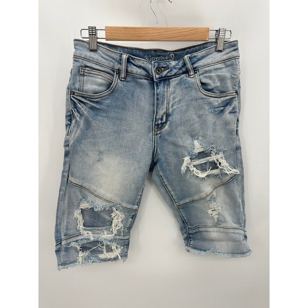 Crysp Denim Light Wash Blue Distressed Denim Bermuda Shorts Men's Size 30